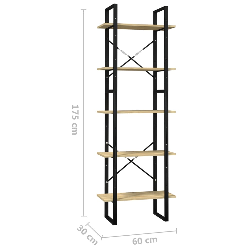 5-Tier Book Cabinet 60x30x175 cm Pinewood - Newstart Furniture