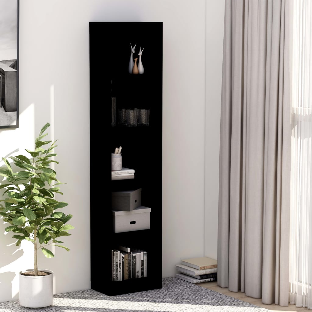 5-Tier Book Cabinet Black 40x24x175 cm Engineered Wood - Newstart Furniture