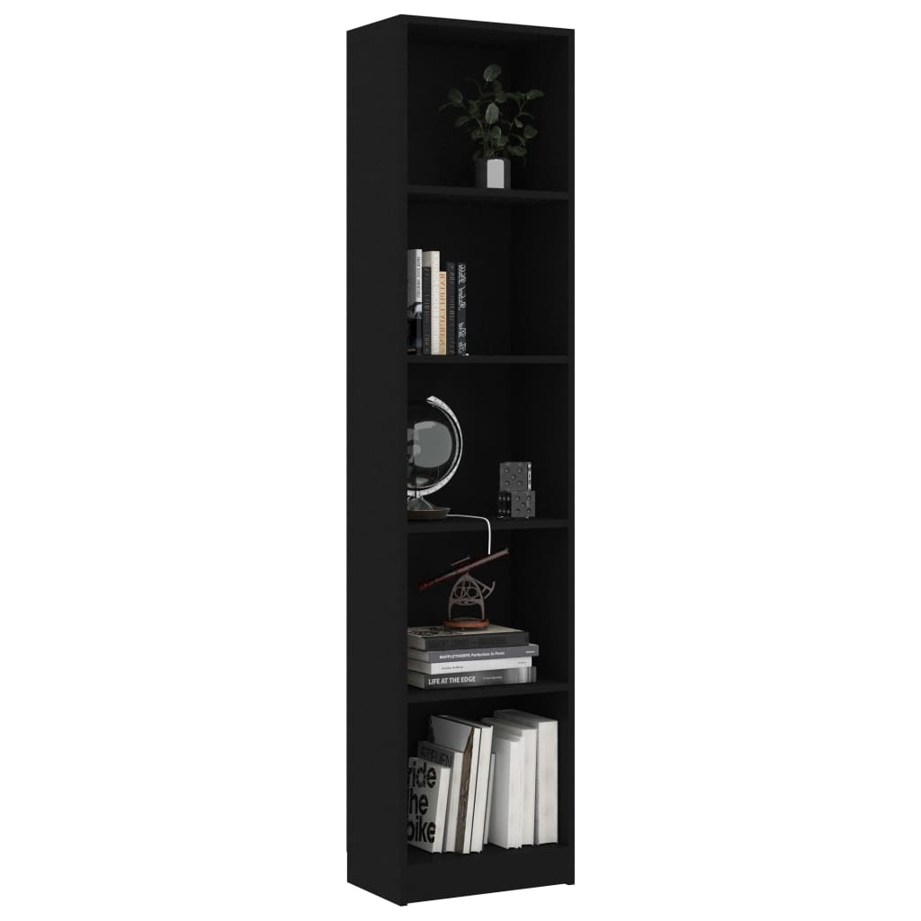 5-Tier Book Cabinet Black 40x24x175 cm Engineered Wood - Newstart Furniture