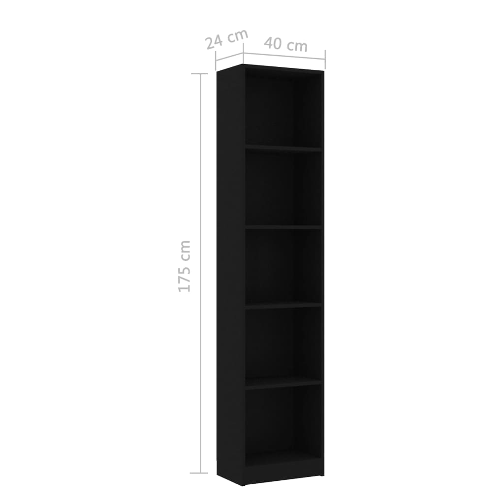 5-Tier Book Cabinet Black 40x24x175 cm Engineered Wood - Newstart Furniture