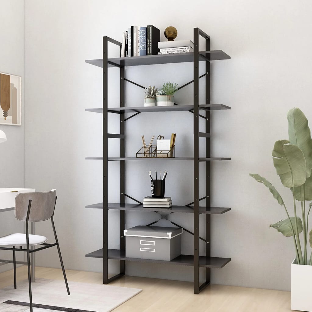 5-Tier Book Cabinet Grey 100x30x175 cm Engineered Wood - Newstart Furniture