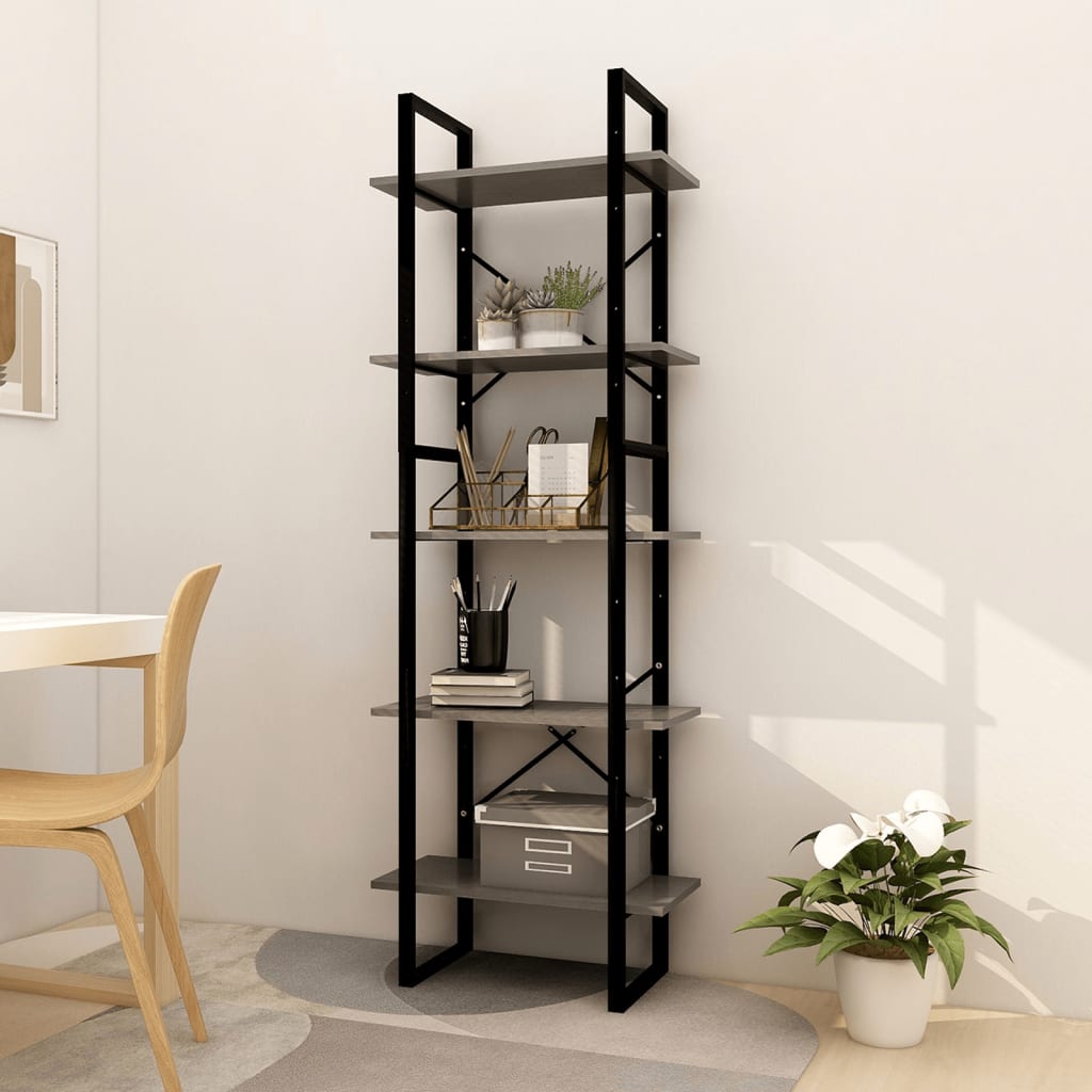 5-Tier Book Cabinet Grey 60x30x175 cm Pinewood - Newstart Furniture