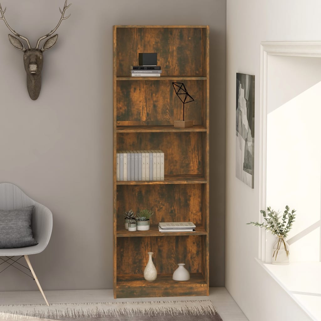 5-Tier Book Cabinet Smoked Oak 60x24x175 cm Engineered Wood - Newstart Furniture