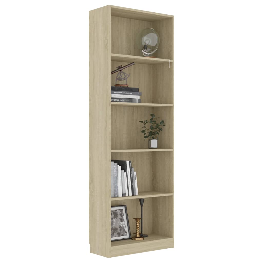 5-Tier Book Cabinet Sonoma Oak 60x24x175 cm Engineered Wood - Newstart Furniture