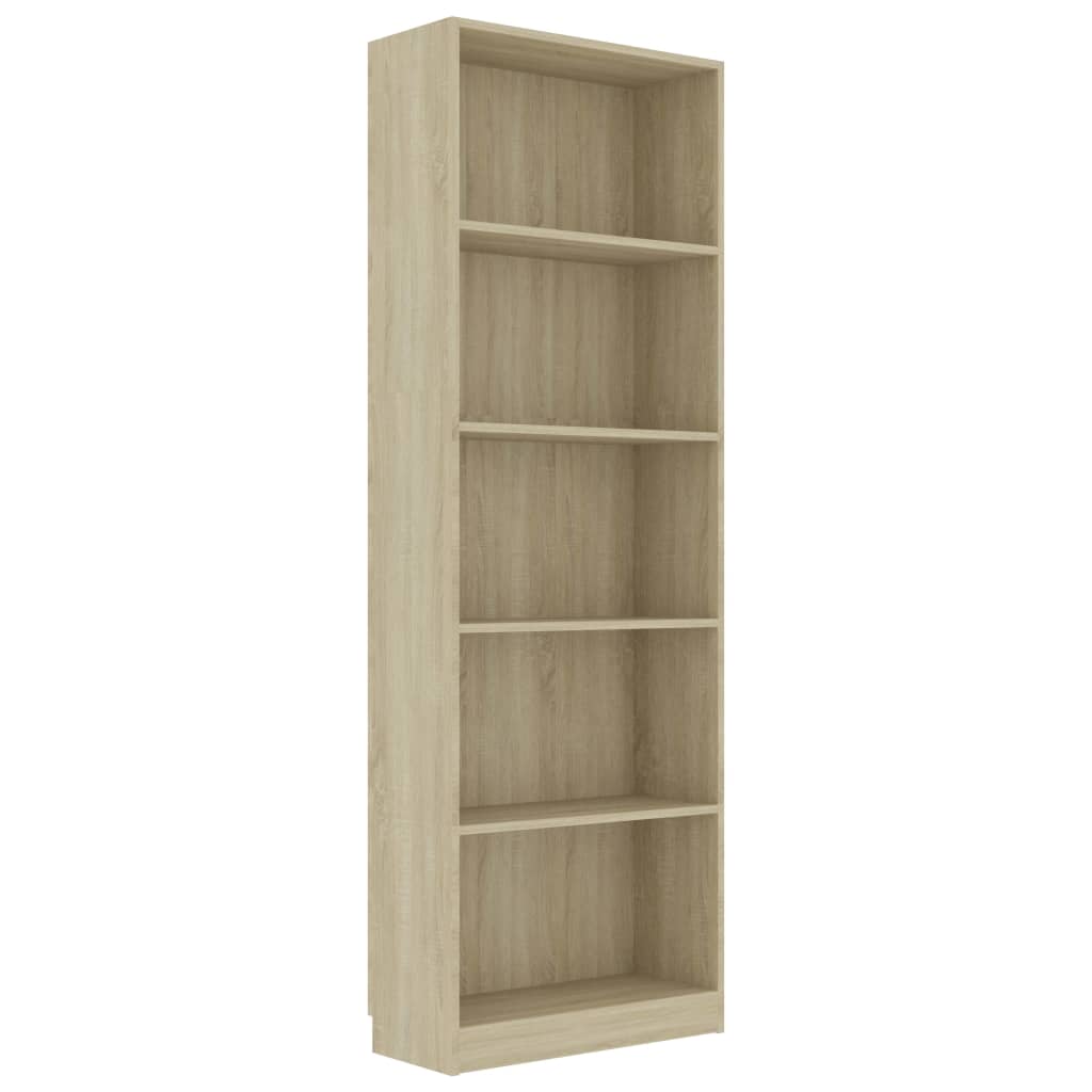 5-Tier Book Cabinet Sonoma Oak 60x24x175 cm Engineered Wood - Newstart Furniture