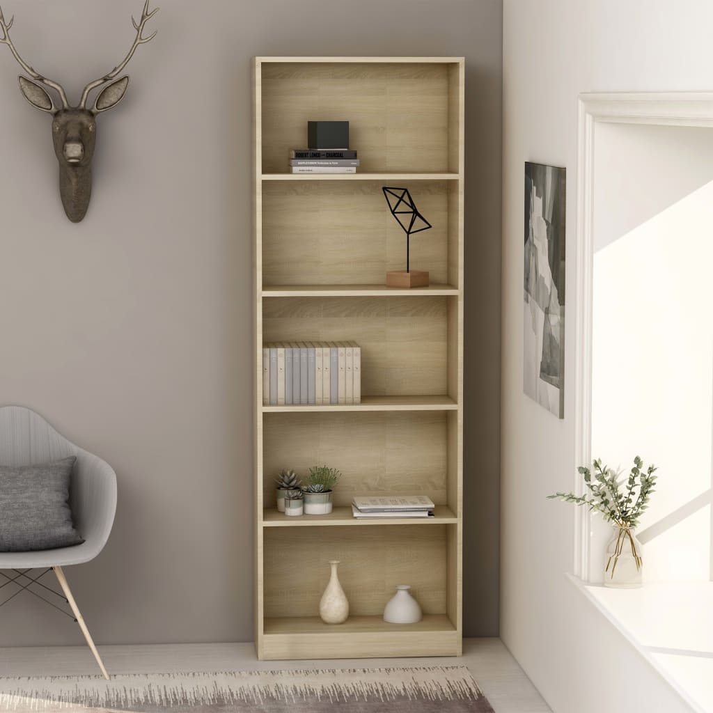 5-Tier Book Cabinet Sonoma Oak 60x24x175 cm Engineered Wood - Newstart Furniture