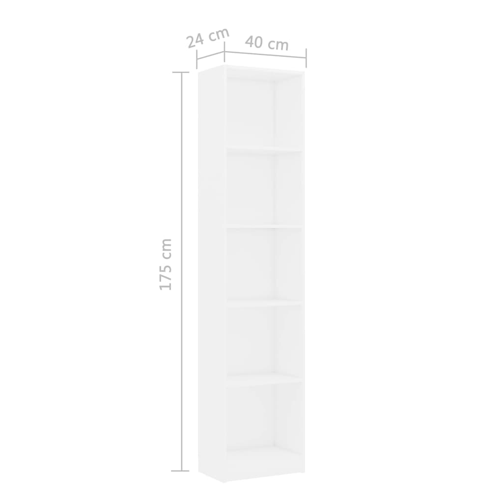 5-Tier Book Cabinet White 40x24x175 cm Engineered Wood - Newstart Furniture