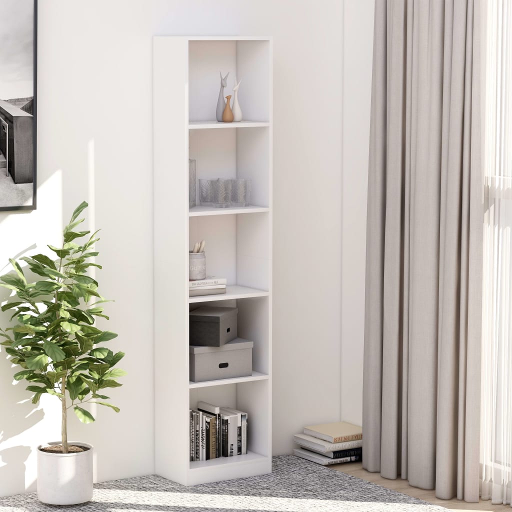 5-Tier Book Cabinet White 40x24x175 cm Engineered Wood - Newstart Furniture