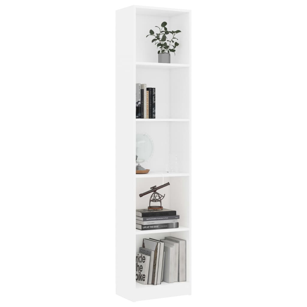 5-Tier Book Cabinet White 40x24x175 cm Engineered Wood - Newstart Furniture