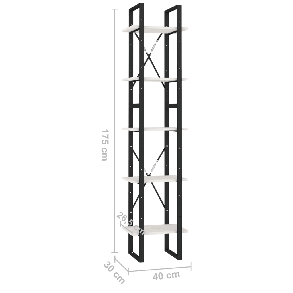 5-Tier Book Cabinet White 40x30x175 cm Pinewood - Newstart Furniture