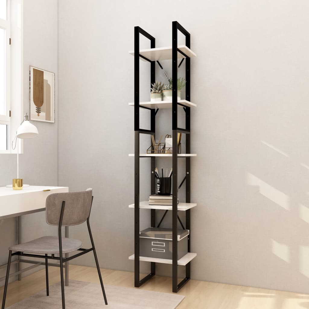 5-Tier Book Cabinet White 40x30x175 cm Pinewood - Newstart Furniture