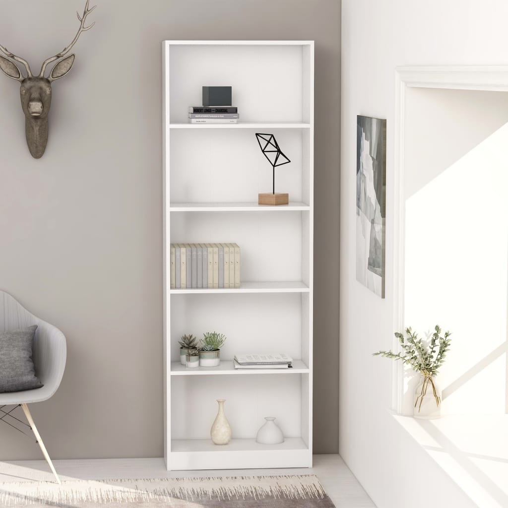 5-Tier Book Cabinet White 60x24x175 cm Engineered Wood - Newstart Furniture