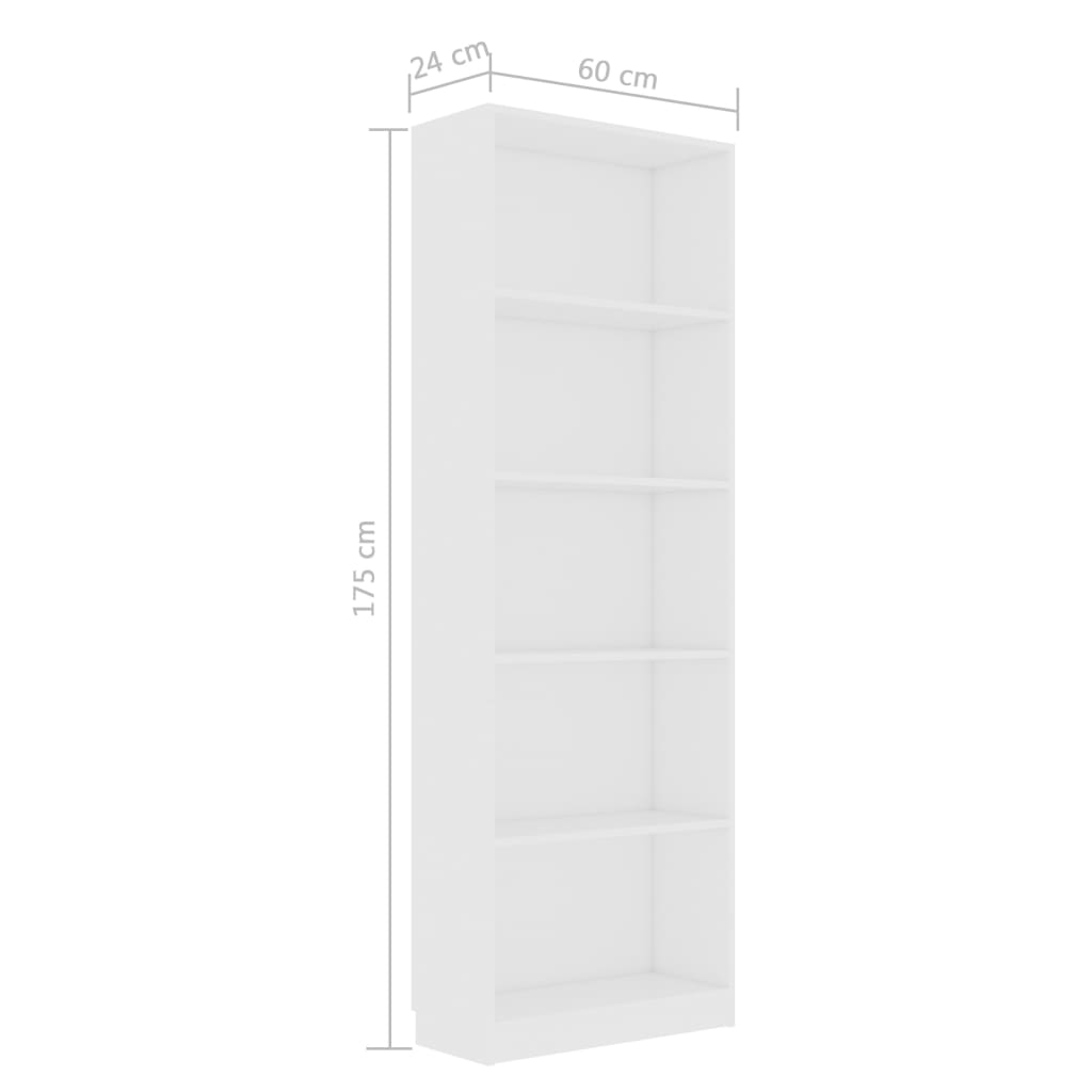 5-Tier Book Cabinet White 60x24x175 cm Engineered Wood - Newstart Furniture