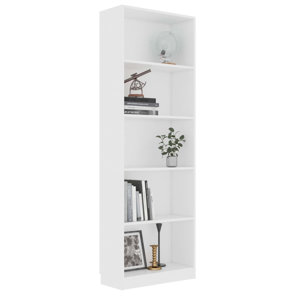 5-Tier Book Cabinet White 60x24x175 cm Engineered Wood - Newstart Furniture