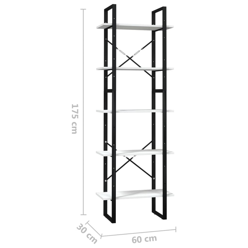 5-Tier Book Cabinet White 60x30x175 cm Pinewood - Newstart Furniture