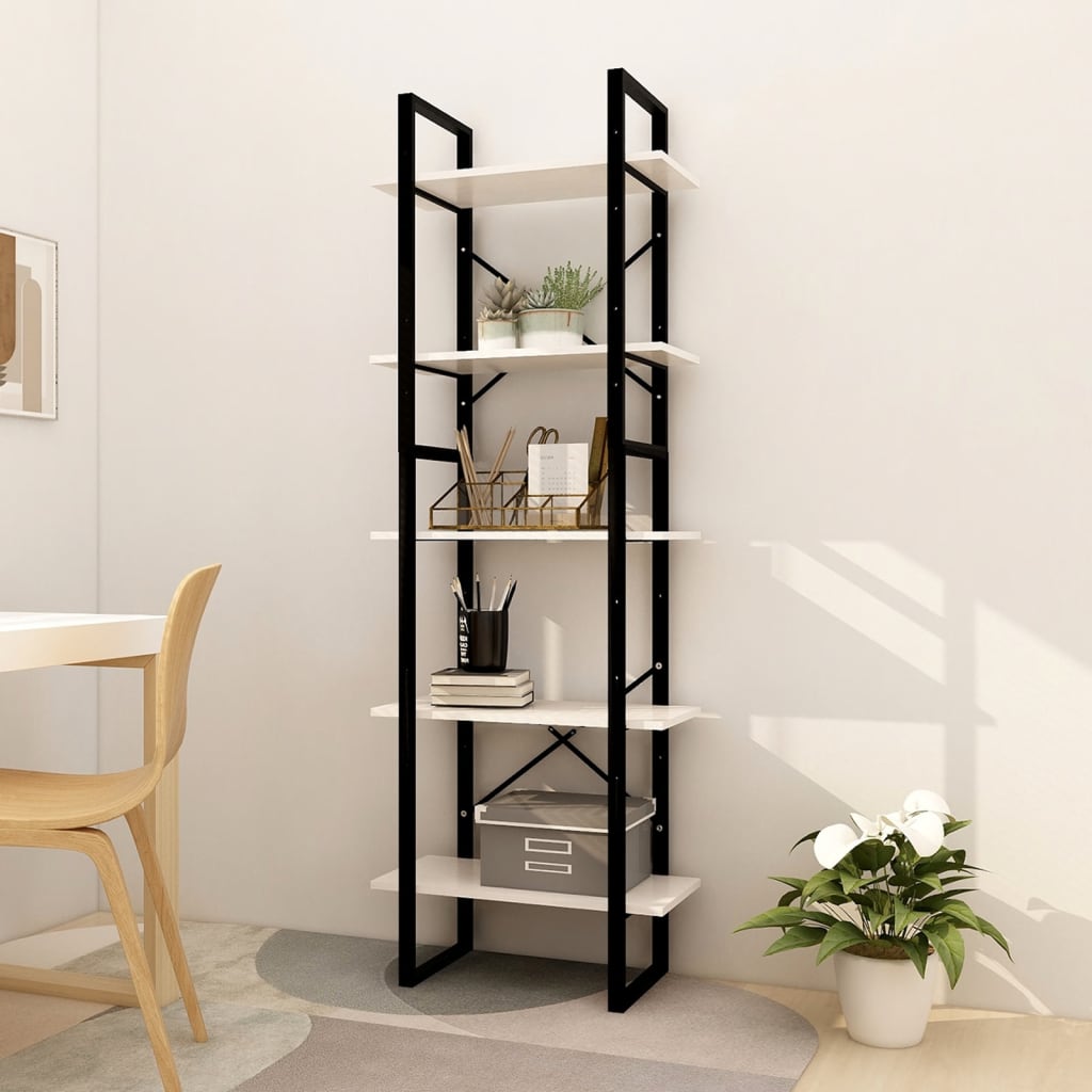 5-Tier Book Cabinet White 60x30x175 cm Pinewood - Newstart Furniture