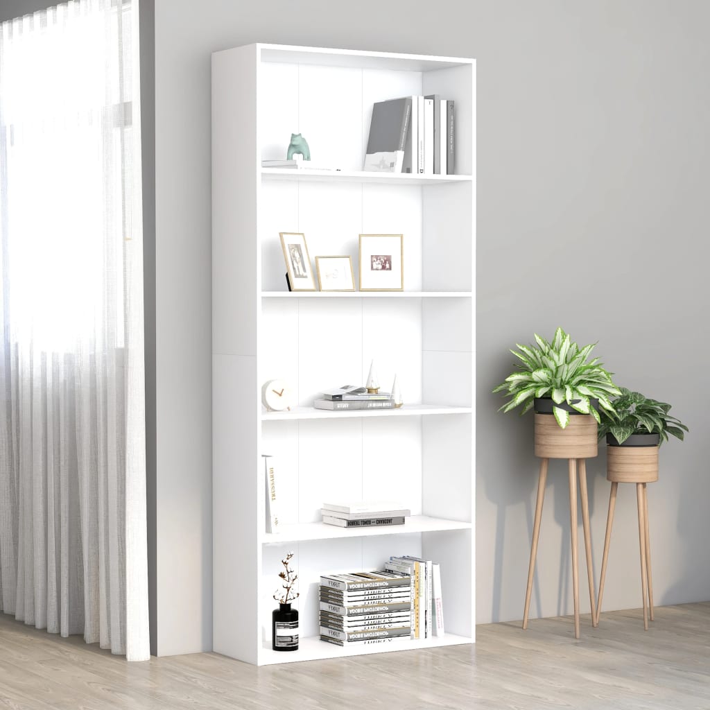 5-Tier Book Cabinet White 80x30x189 cm Engineered Wood - Newstart Furniture