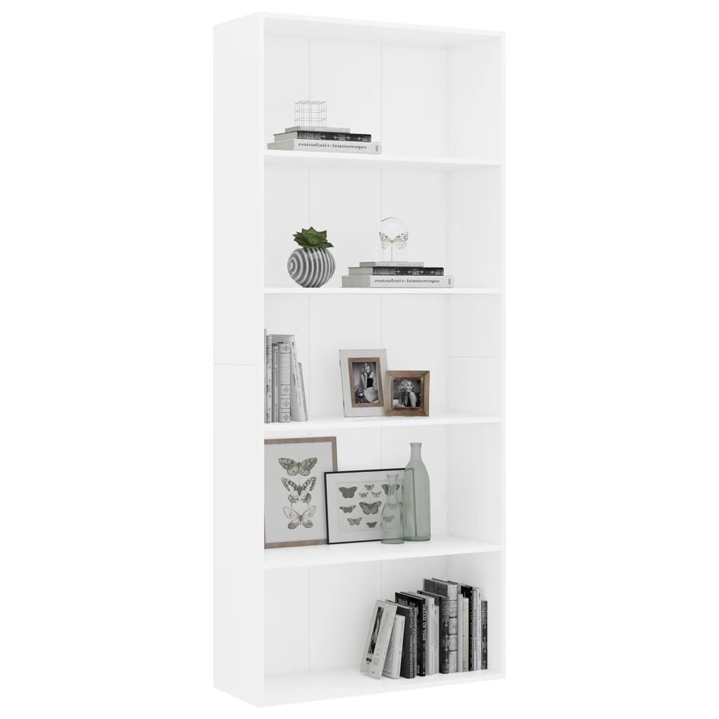 5-Tier Book Cabinet White 80x30x189 cm Engineered Wood - Newstart Furniture