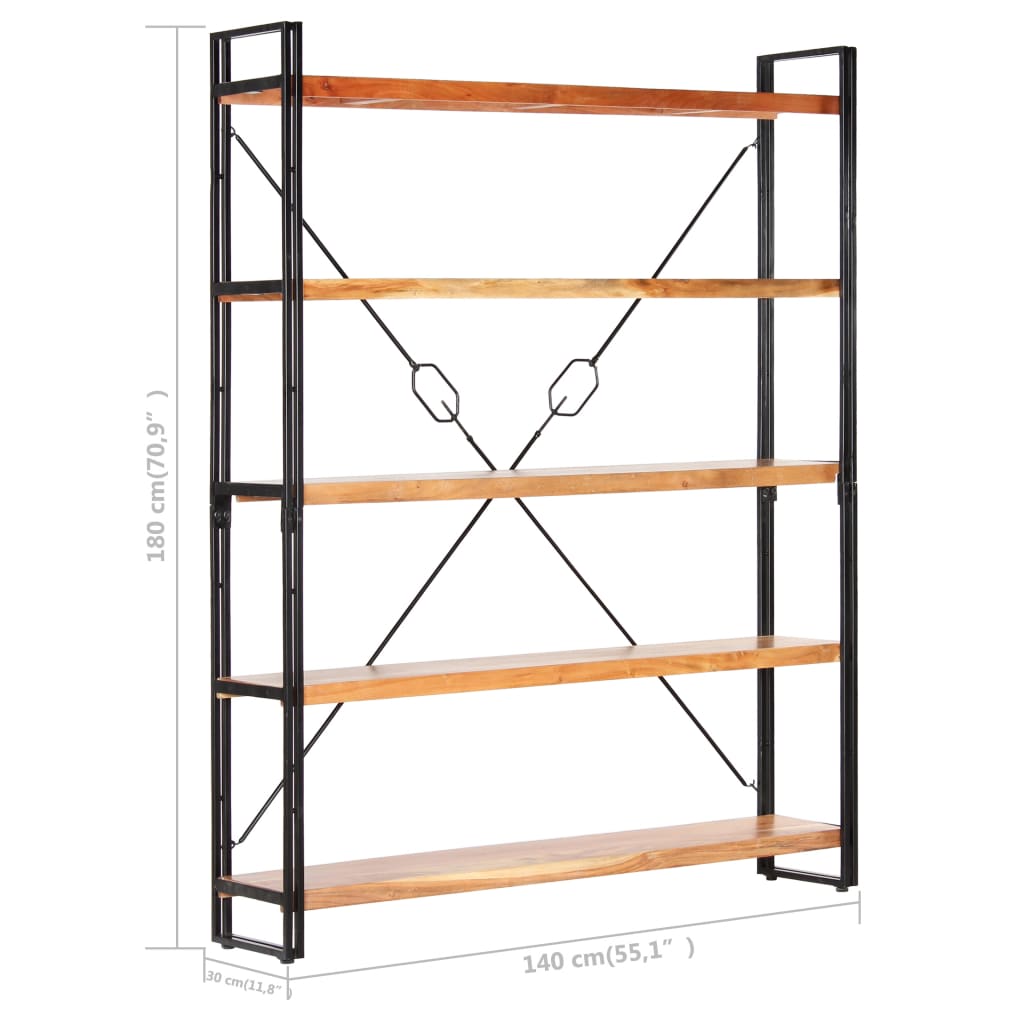 5-Tier Bookcase 140x30x180 cm Solid Acacia Wood - Newstart Furniture