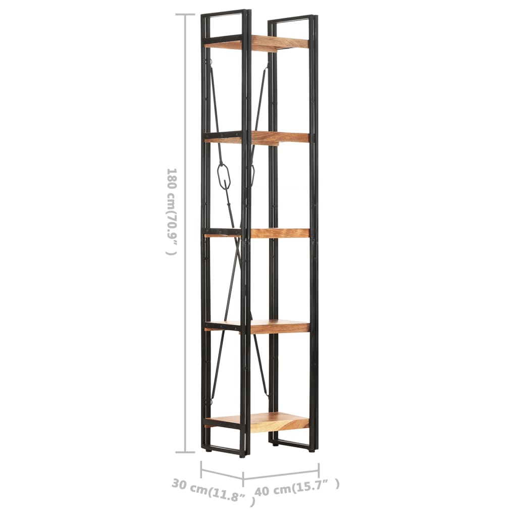 5-Tier Bookcase 40x30x180 cm Solid Acacia Wood - Newstart Furniture
