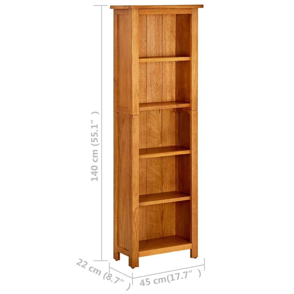 5-Tier Bookcase 45x22x140 cm Solid Oak Wood - Newstart Furniture