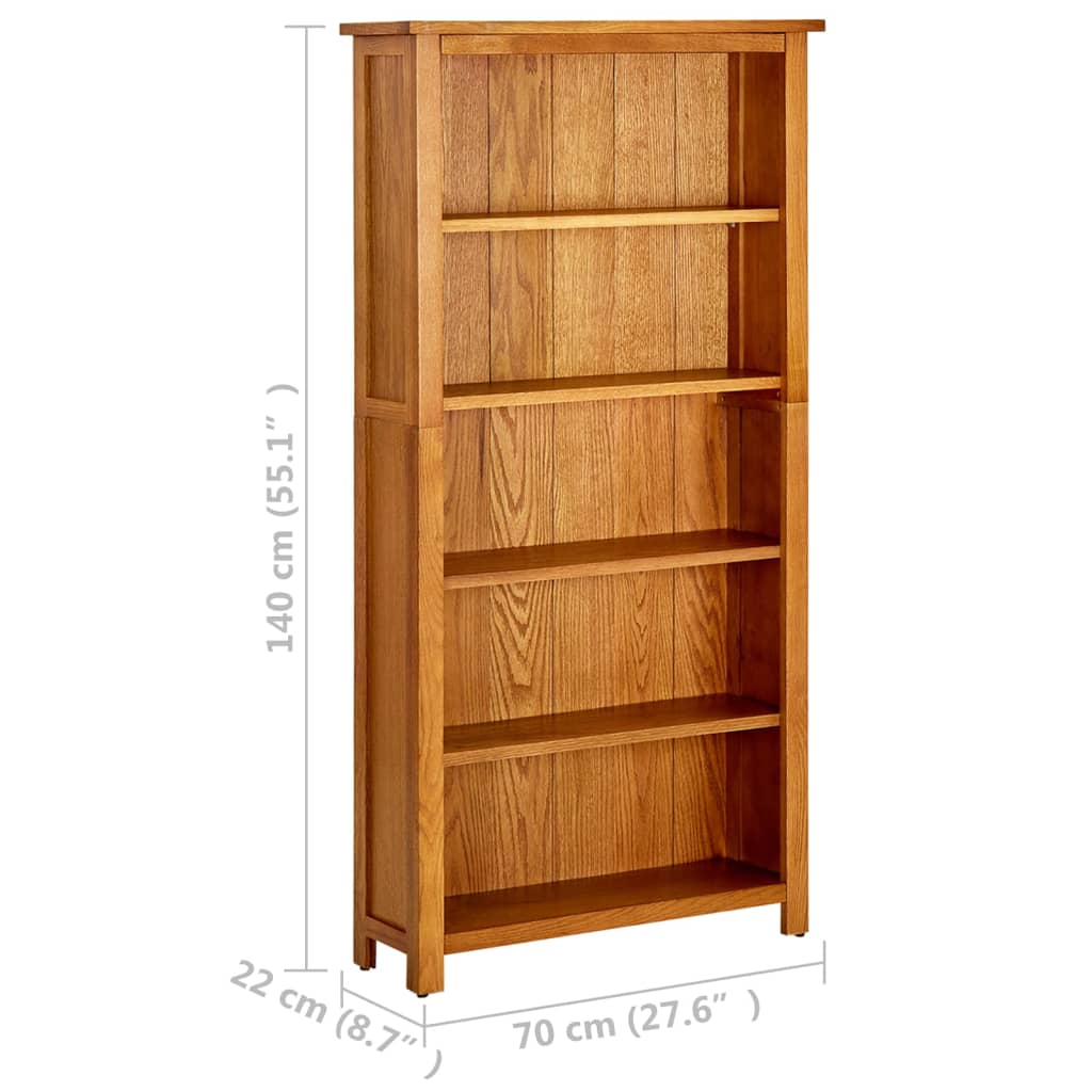 5-Tier Bookcase 70x22x140 cm Solid Oak Wood - Newstart Furniture