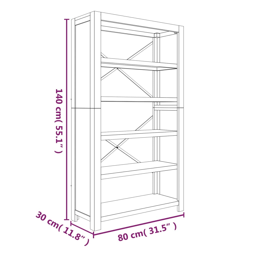 5-Tier Bookcase 80x30x140 cm Solid Wood Acacia - Newstart Furniture