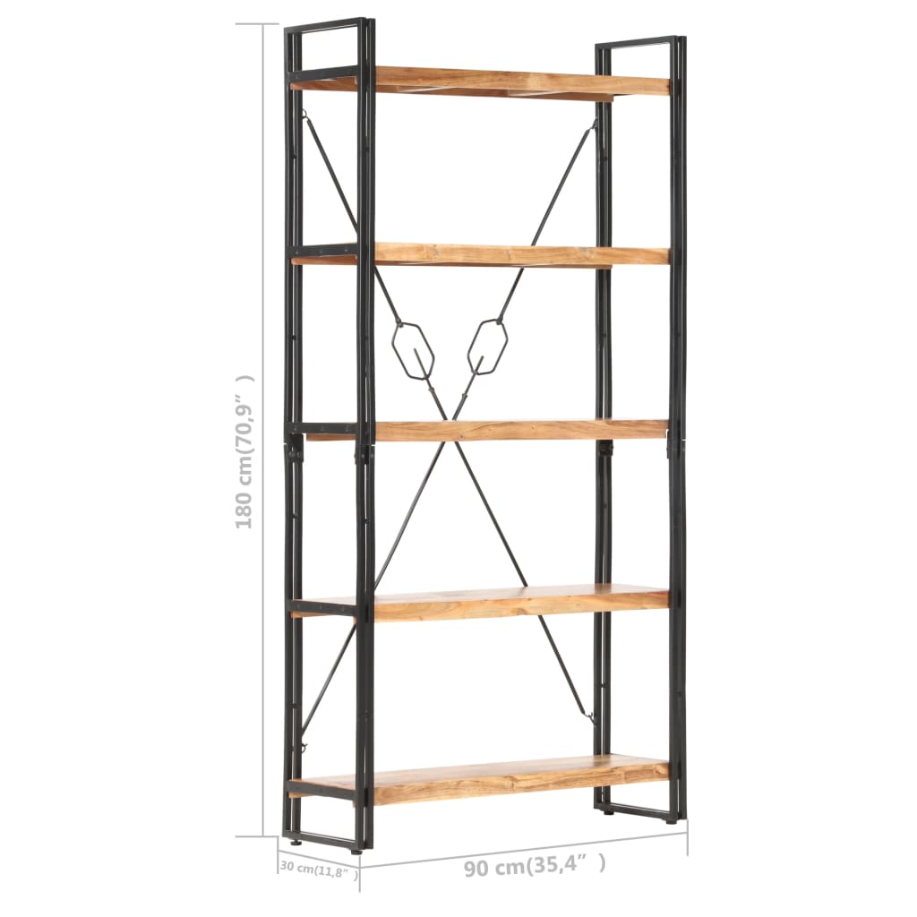 5-Tier Bookcase 90x30x180 cm Solid Acacia Wood - Newstart Furniture