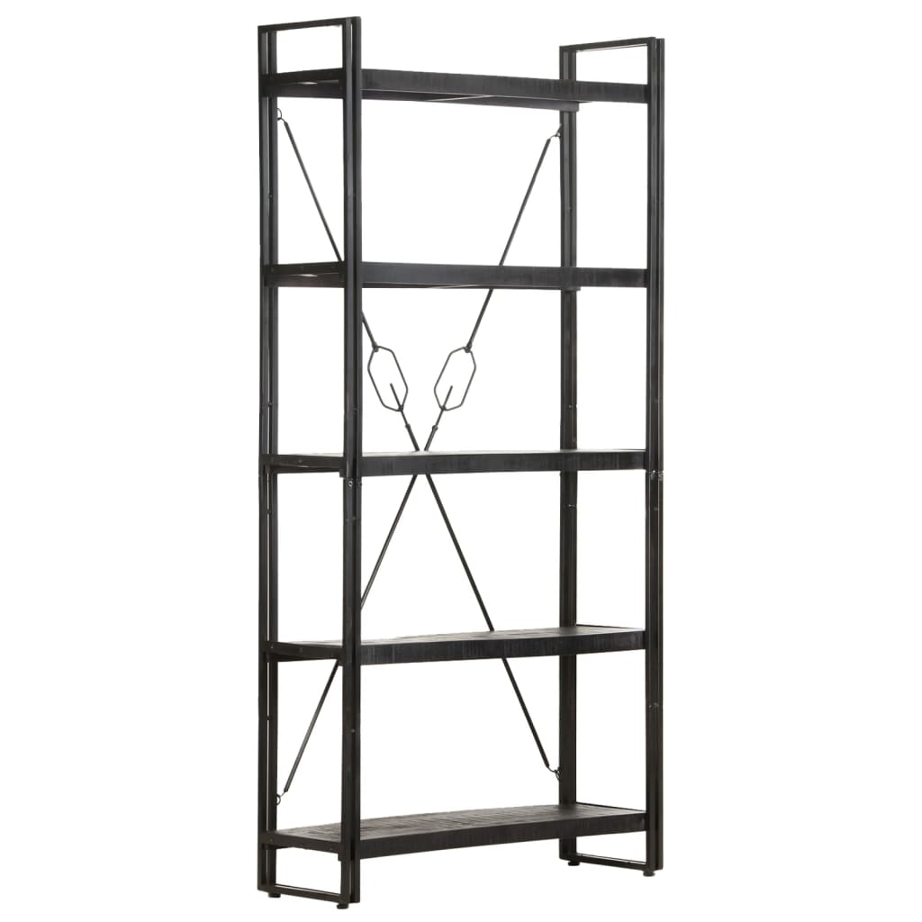 5-Tier Bookcase Black 90x30x180 cm Solid Mango Wood - Newstart Furniture