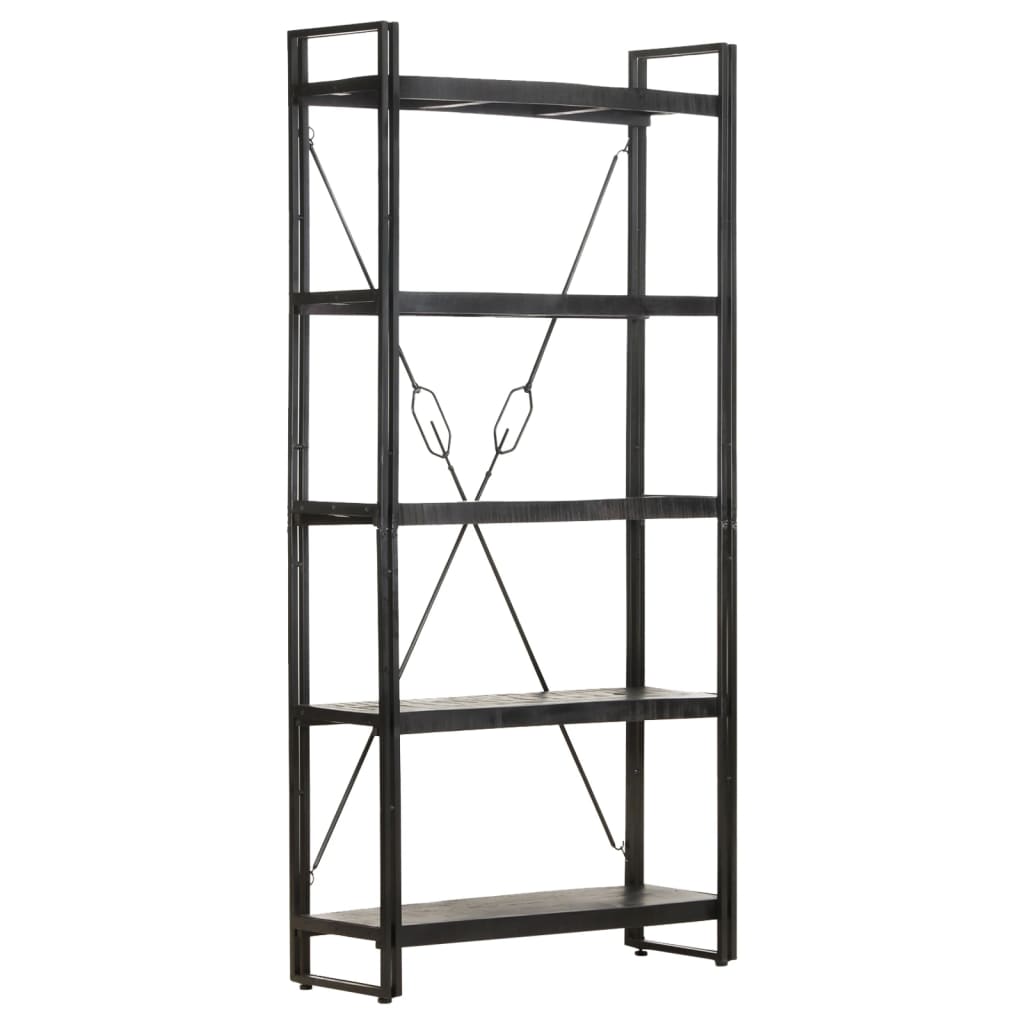 5-Tier Bookcase Black 90x30x180 cm Solid Mango Wood - Newstart Furniture