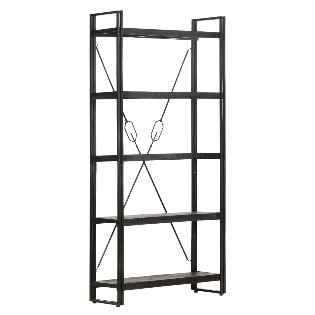 5-Tier Bookcase Black 90x30x180 cm Solid Mango Wood - Newstart Furniture