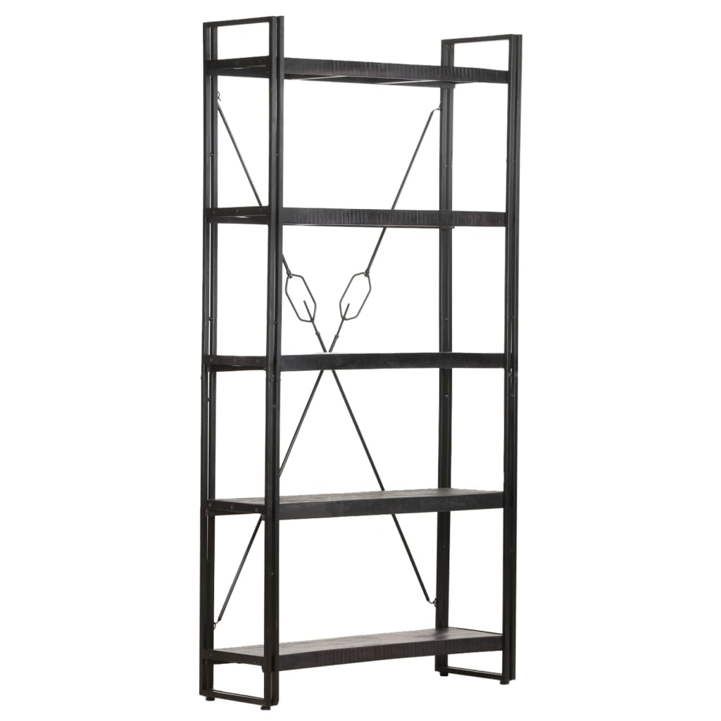 5-Tier Bookcase Black 90x30x180 cm Solid Mango Wood - Newstart Furniture