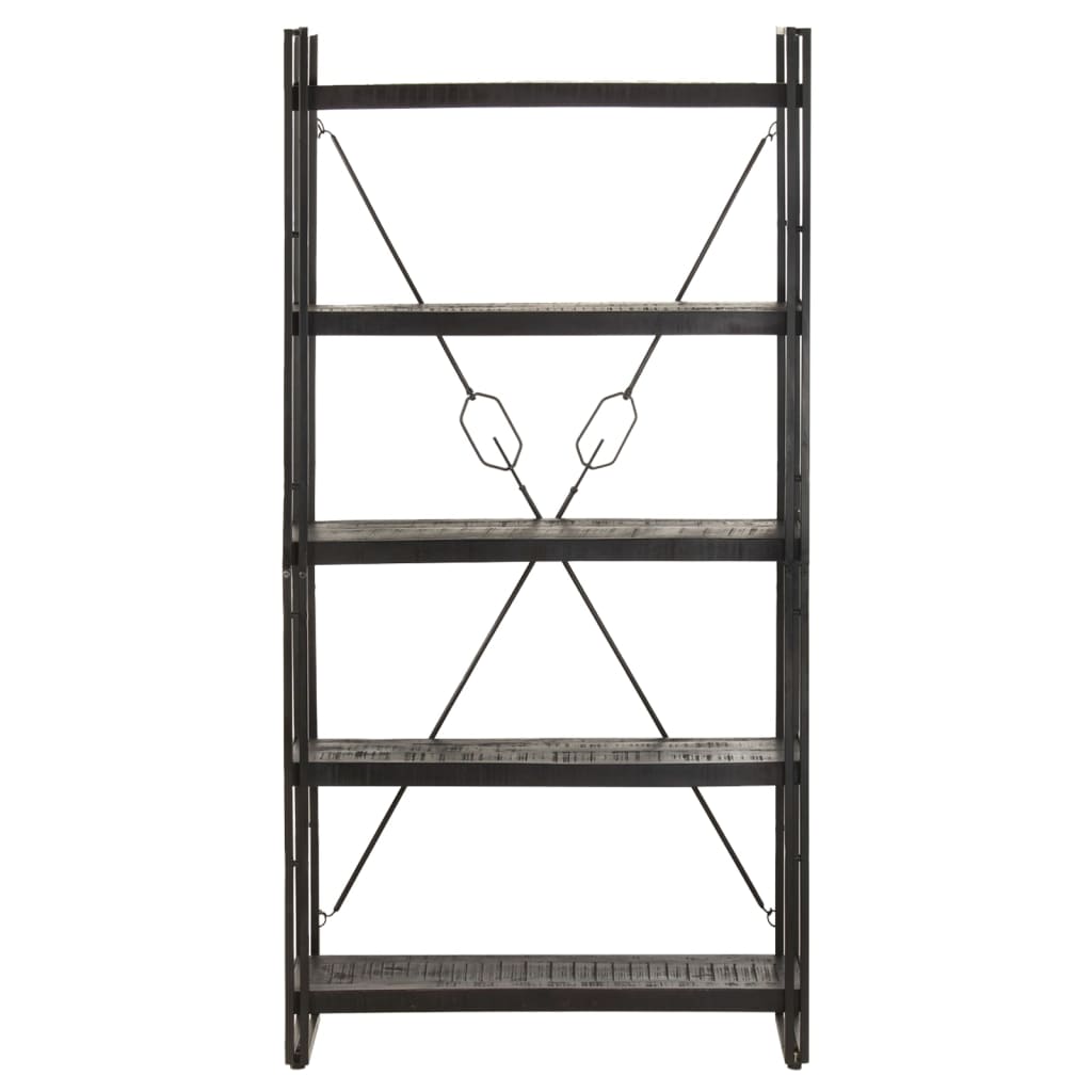 5-Tier Bookcase Black 90x30x180 cm Solid Mango Wood - Newstart Furniture