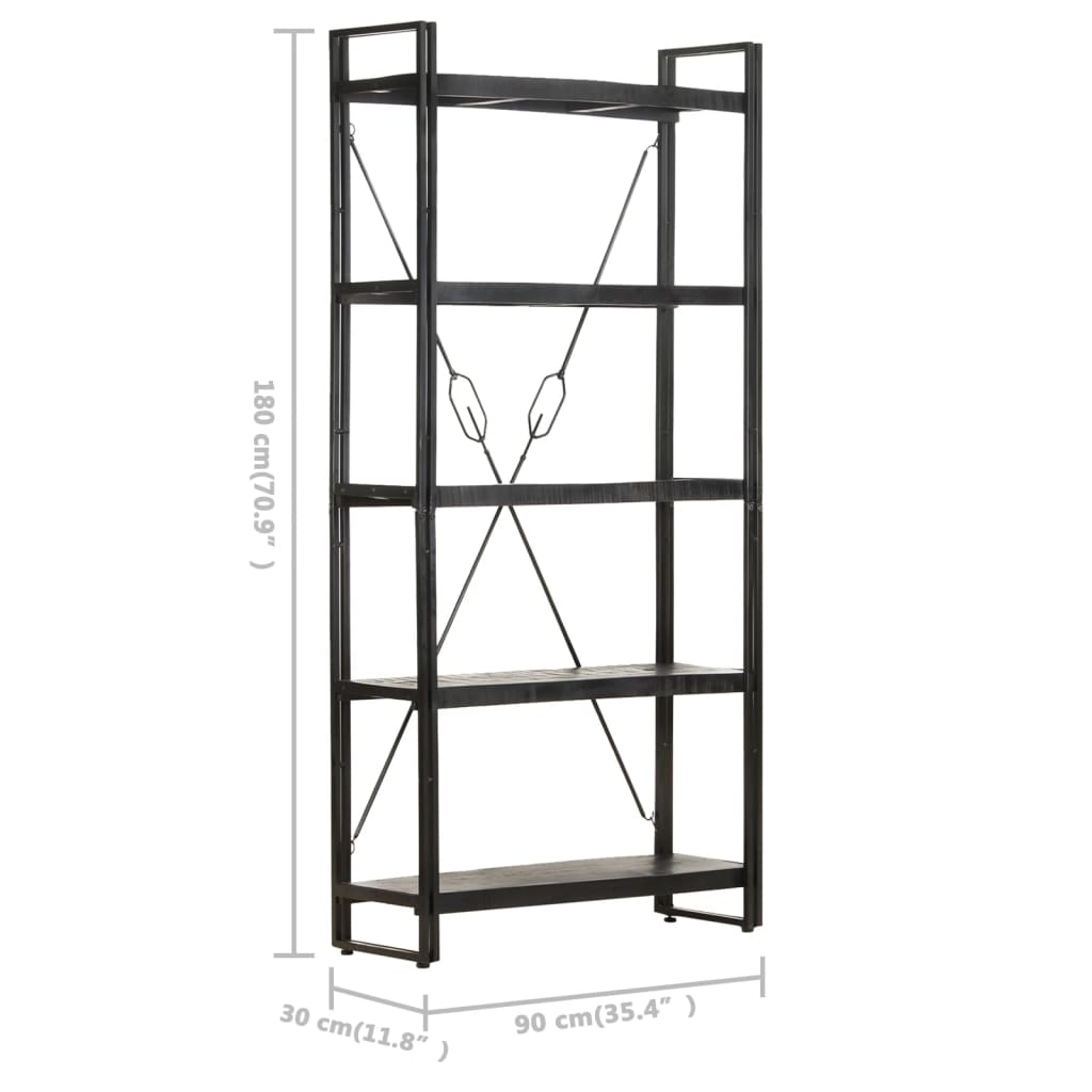 5-Tier Bookcase Black 90x30x180 cm Solid Mango Wood - Newstart Furniture