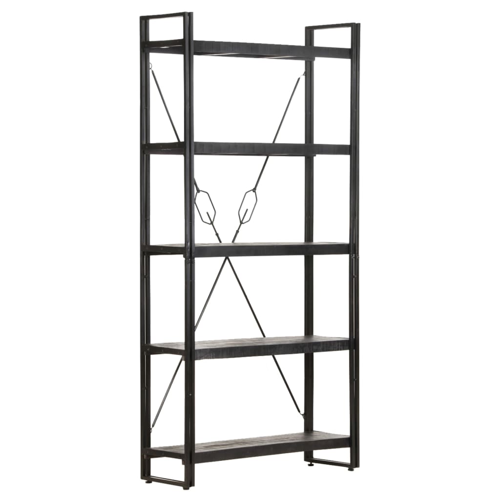 5-Tier Bookcase Black 90x30x180 cm Solid Mango Wood - Newstart Furniture