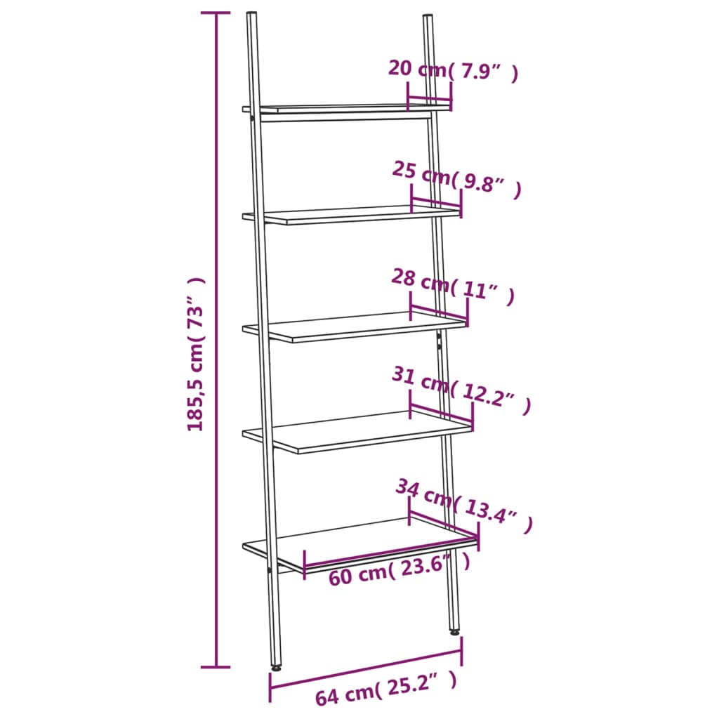 5-Tier Leaning Shelf Dark Brown and Black 64x34x185.5 cm - Newstart Furniture