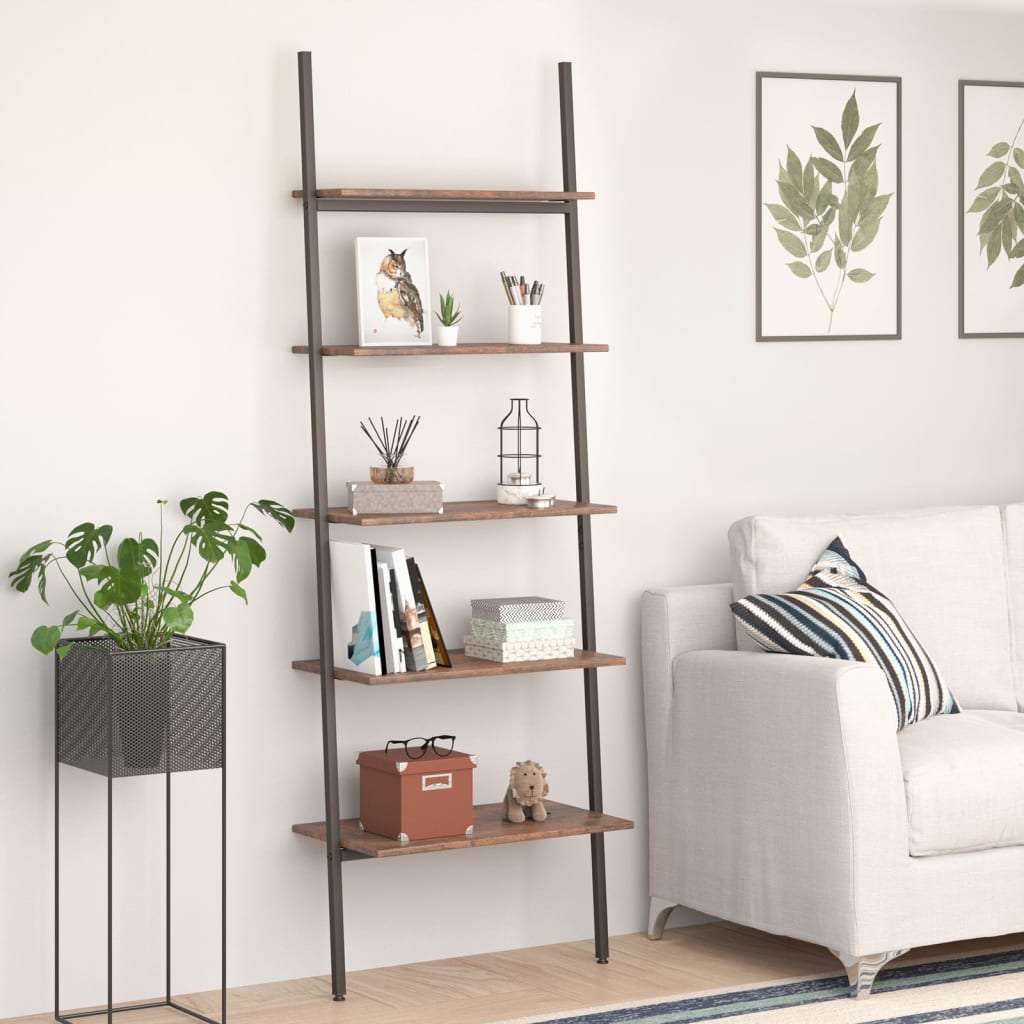 5-Tier Leaning Shelf Dark Brown and Black 64x34x185.5 cm - Newstart Furniture