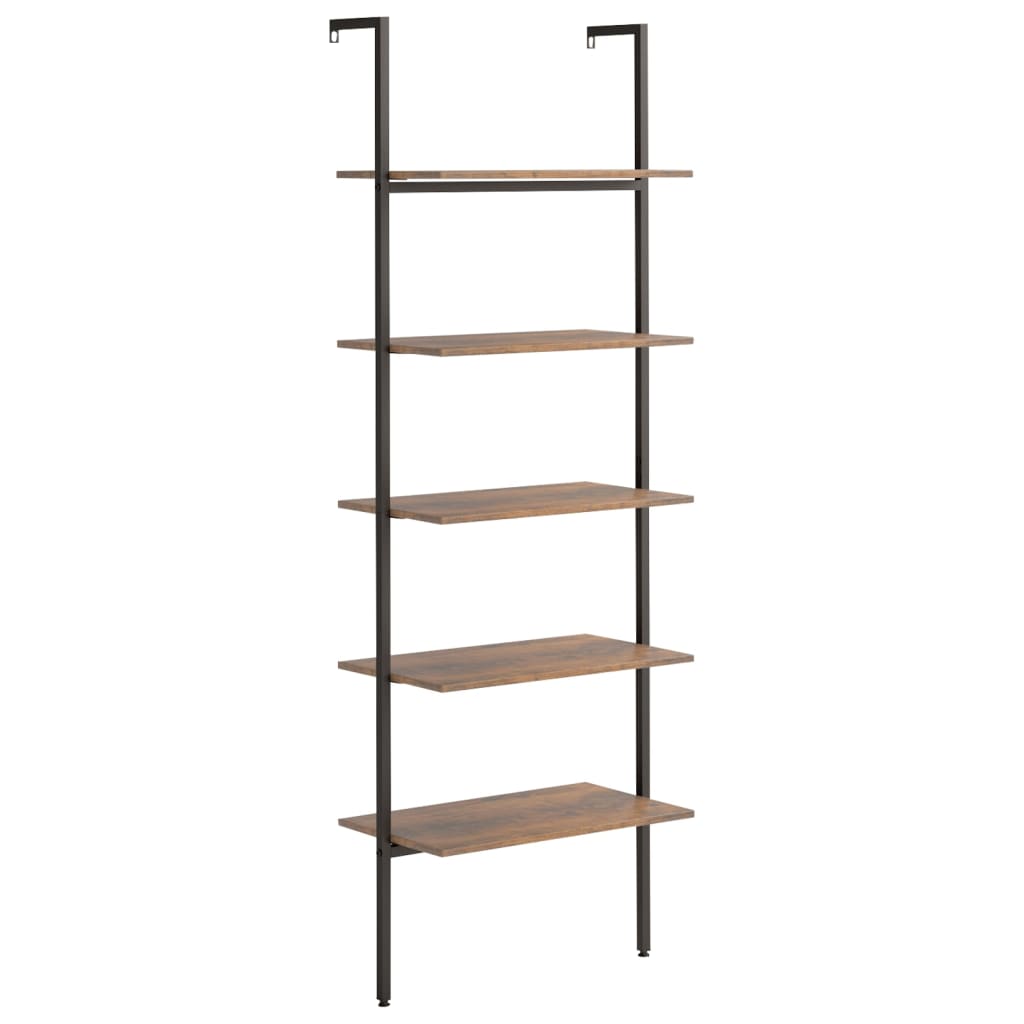 5-Tier Leaning Shelf Dark Brown and Black 64x35x185 cm - Newstart Furniture