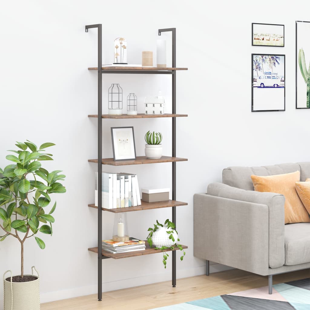 5-Tier Leaning Shelf Dark Brown and Black 64x35x185 cm - Newstart Furniture