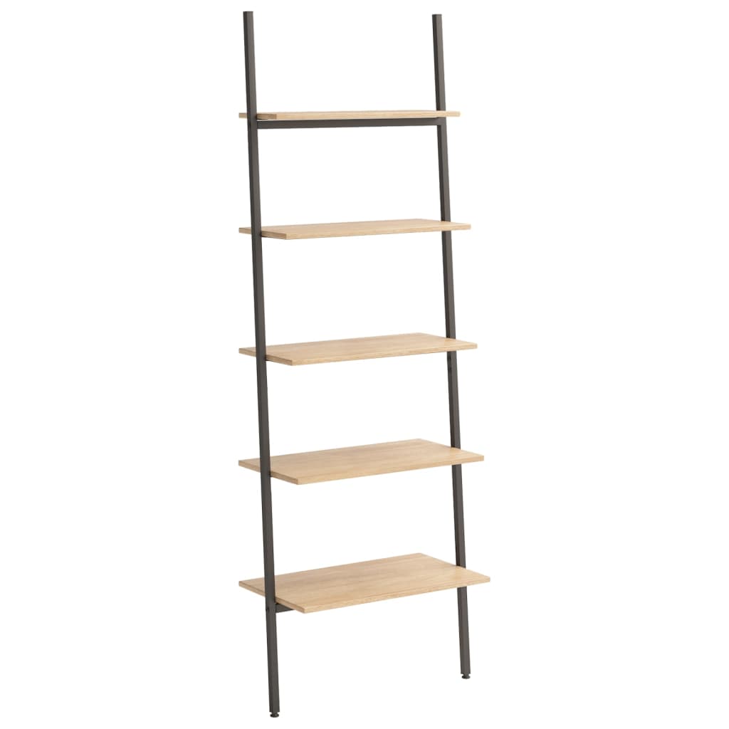 5-Tier Leaning Shelf Light Brown and Black 64x34x185.5 cm - Newstart Furniture