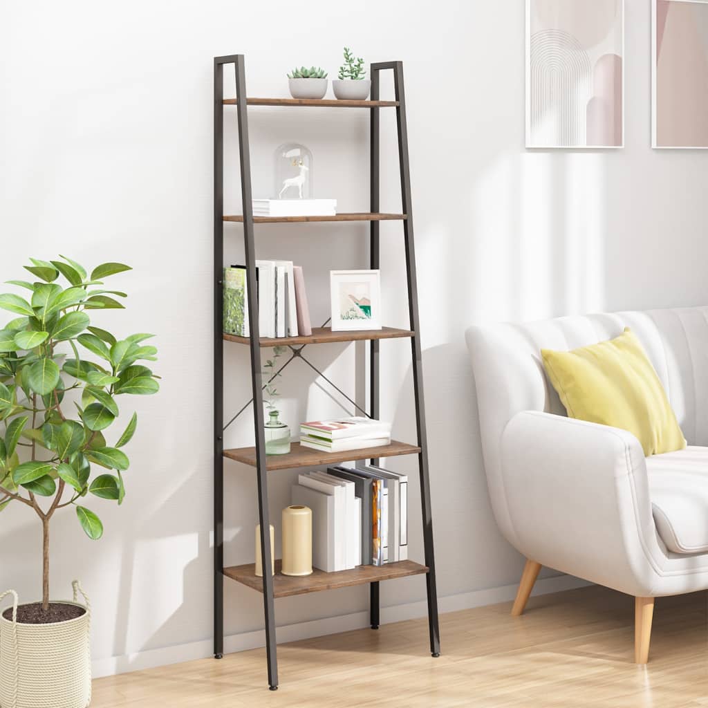 5-Tier Standing Shelf Dark Brown and Black 56x35x174 cm - Newstart Furniture