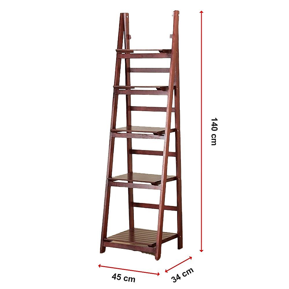 5 Tier Wooden Ladder Shelf Stand Storage Book Shelves Shelving Display Rack - Newstart Furniture