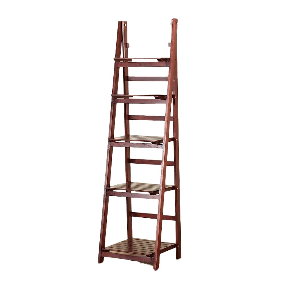 5 Tier Wooden Ladder Shelf Stand Storage Book Shelves Shelving Display Rack - Newstart Furniture