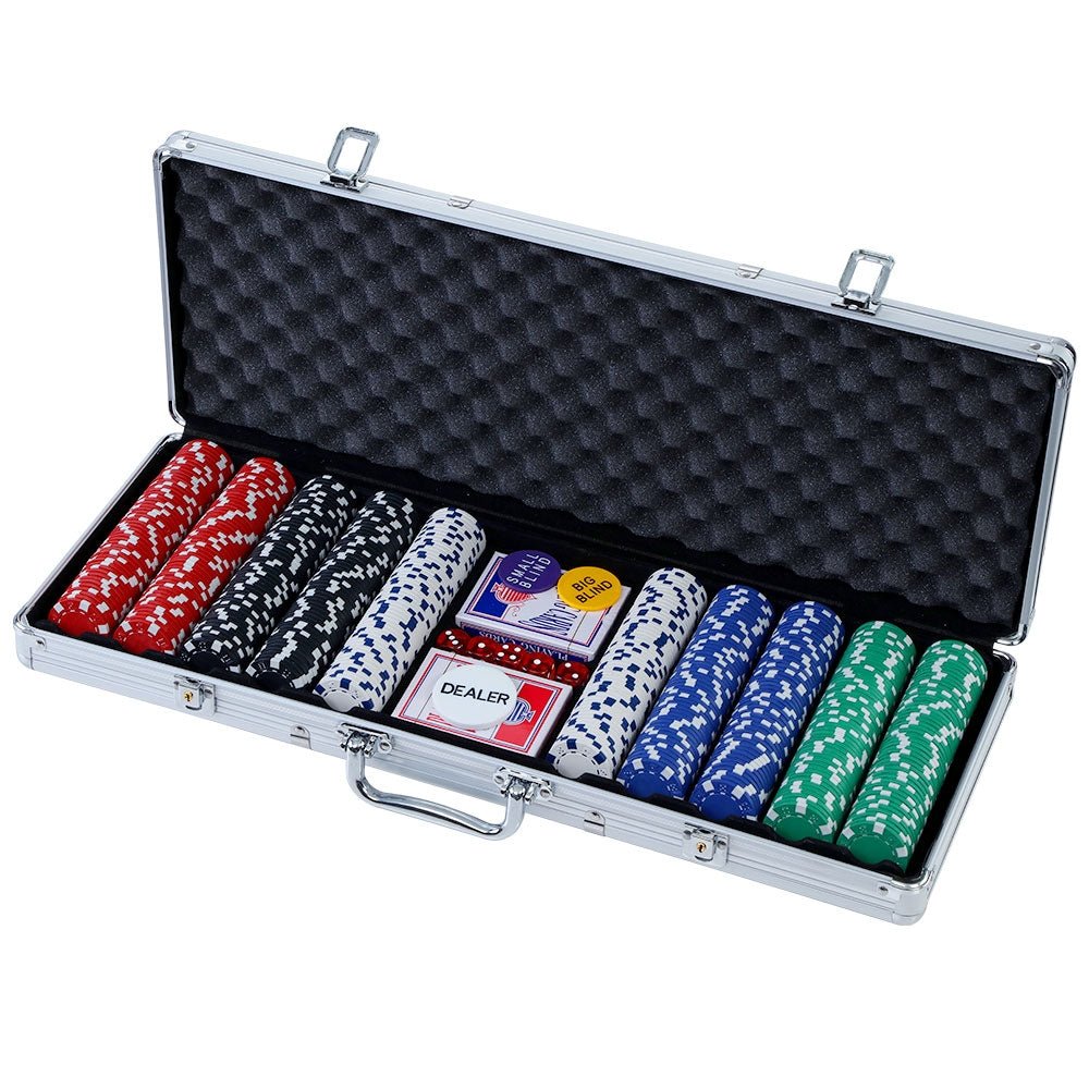 500pcs Poker Chips Set Casino Texas Hold'em Gambling Party Game Dice Cards Case - Newstart Furniture