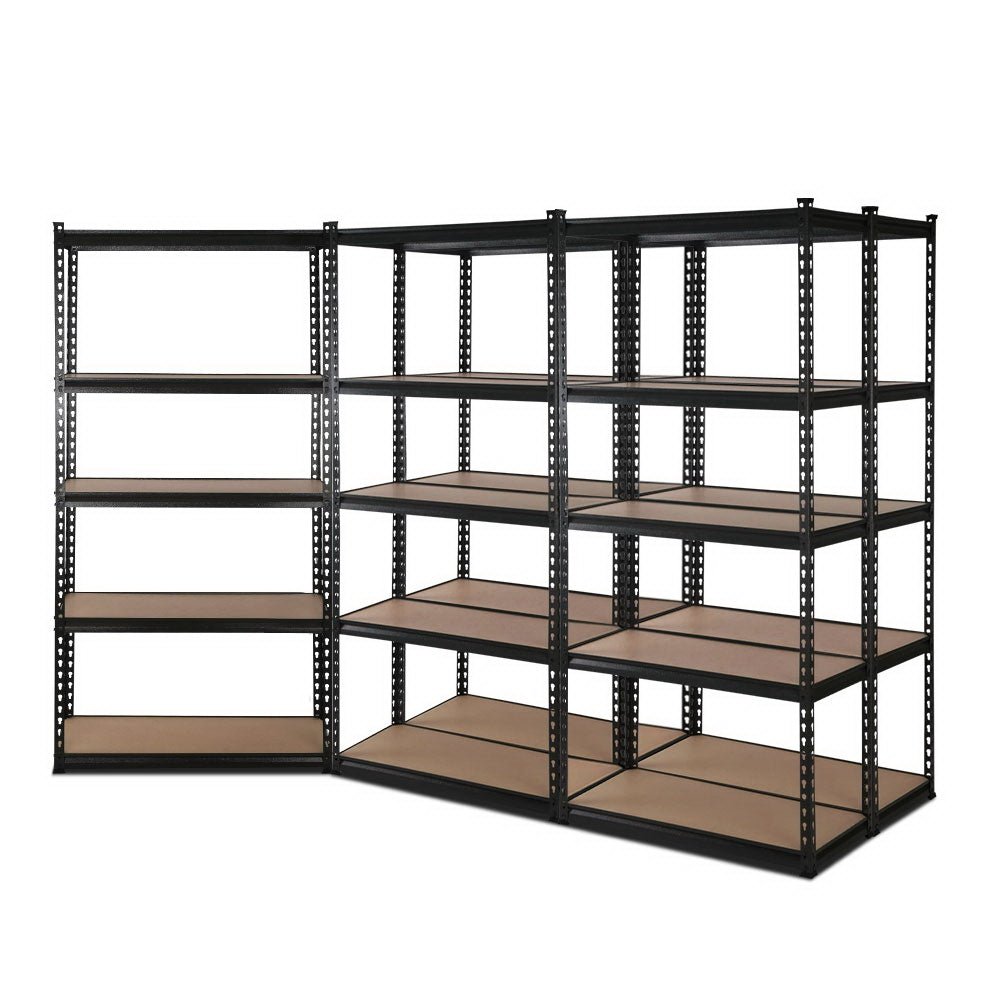 5x1.8M 5-Shelves Steel Warehouse Shelving Racking Garage Storage Rack Black - Newstart Furniture