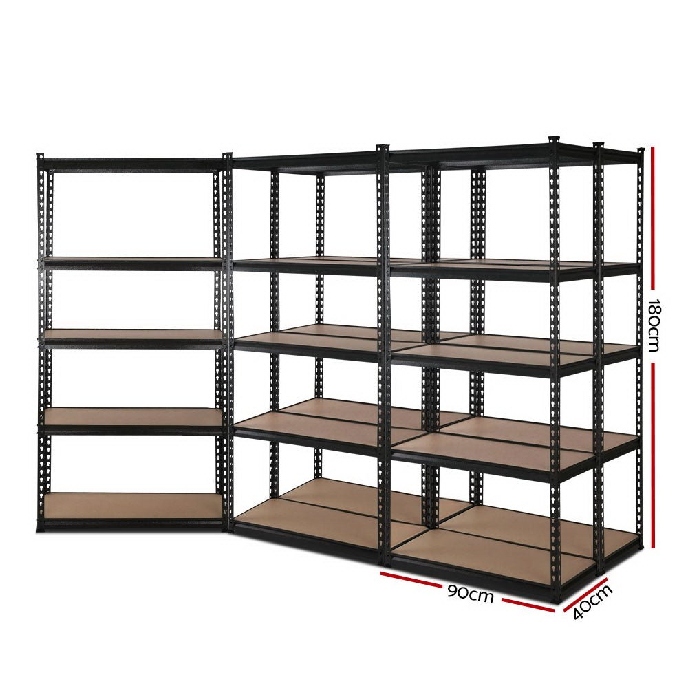 5x1.8M 5-Shelves Steel Warehouse Shelving Racking Garage Storage Rack Black - Newstart Furniture