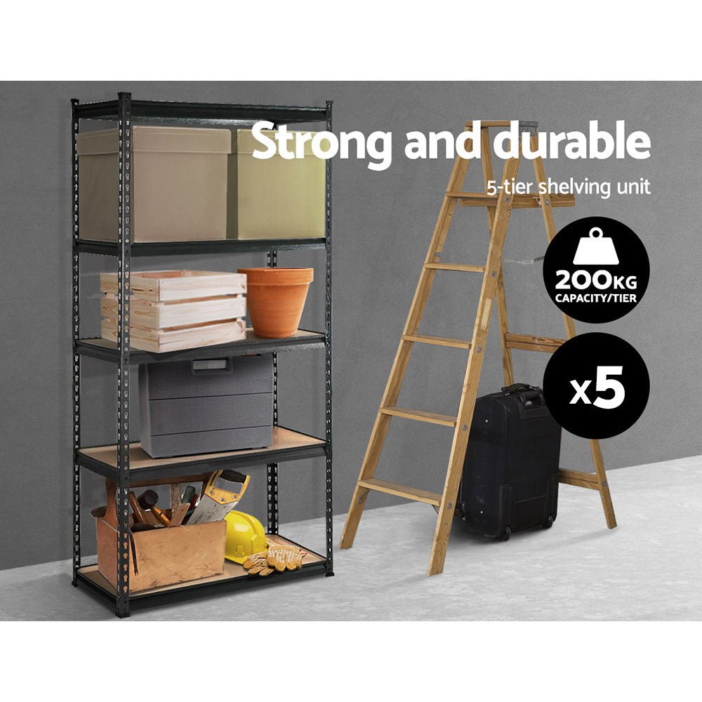 5x1.8M 5-Shelves Steel Warehouse Shelving Racking Garage Storage Rack Grey - Newstart Furniture