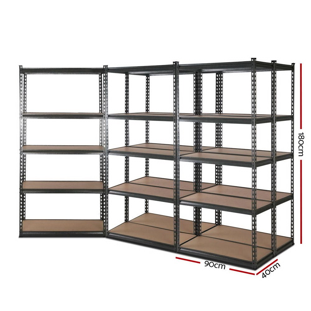 5x1.8M 5-Shelves Steel Warehouse Shelving Racking Garage Storage Rack Grey - Newstart Furniture