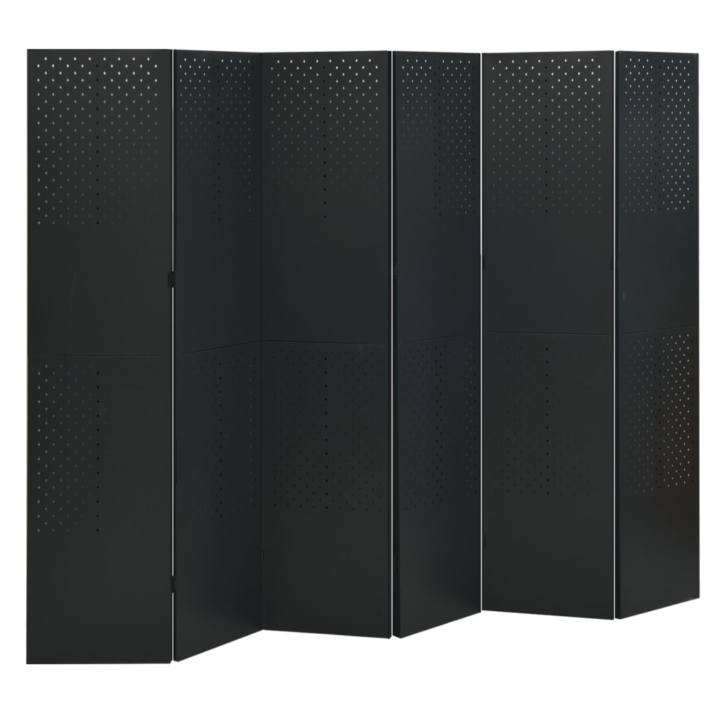 6 - Panel Room Divider Black 240x180 cm Steel - Newstart Furniture