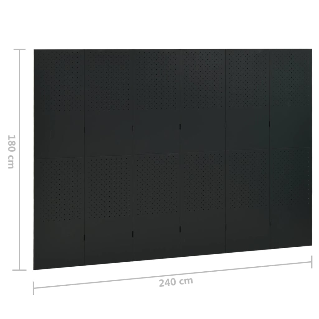 6 - Panel Room Divider Black 240x180 cm Steel - Newstart Furniture